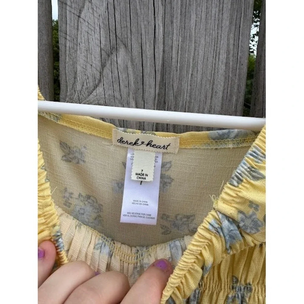 Cottagecore Floral Derek Heart Sun Dress 7 Yellow Smocked Puff Sleeve A-Line